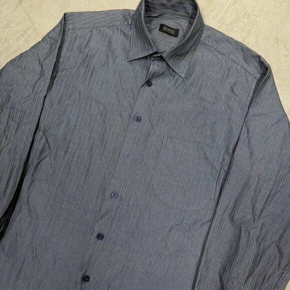 Mirto Dress Shirt Striped Blue/Yellow Made in Spain 100% Cotton 43 17 XL - Picture 2 of 9